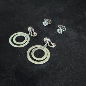 Elegant Silver Hoop Clip On Earrings Set